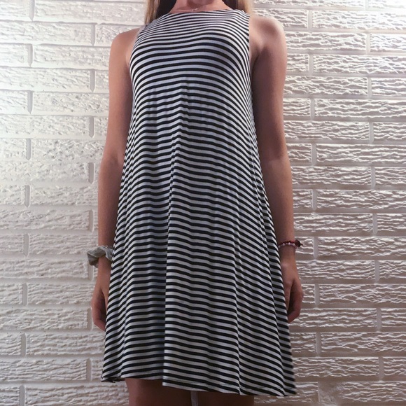 A-Line Mini Dress with Black and White Stripes - Picture 4 of 4